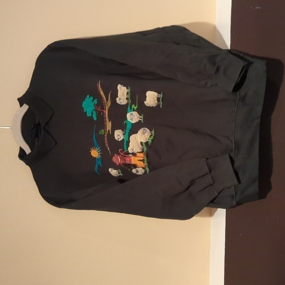 Tulchan Vintage Pullover Collar Sweatshirt Green Embroidered Shephard Sheep y2k - Picture 3 of 12